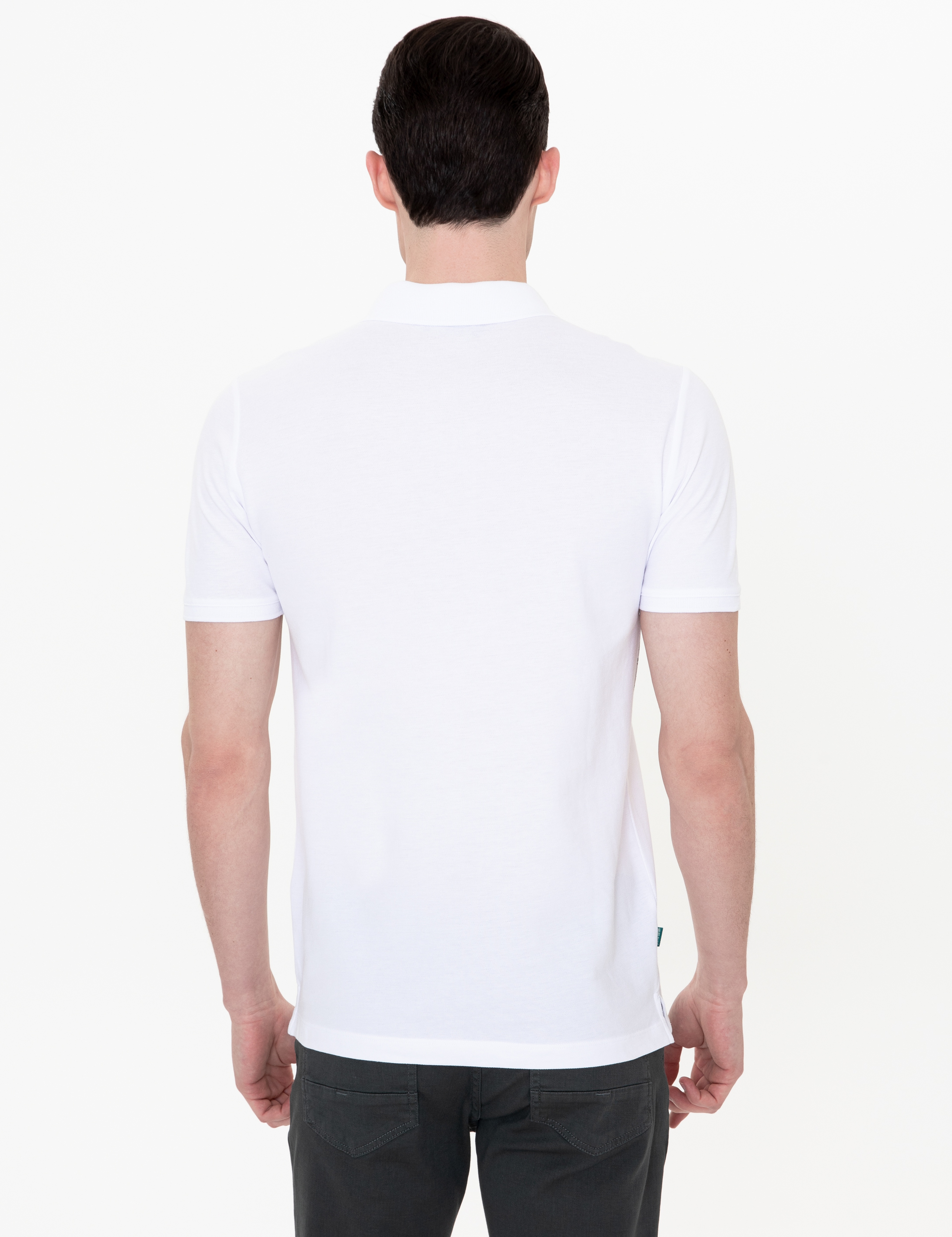Beyaz Slim Fit Polo Yaka Tişört - Image 5