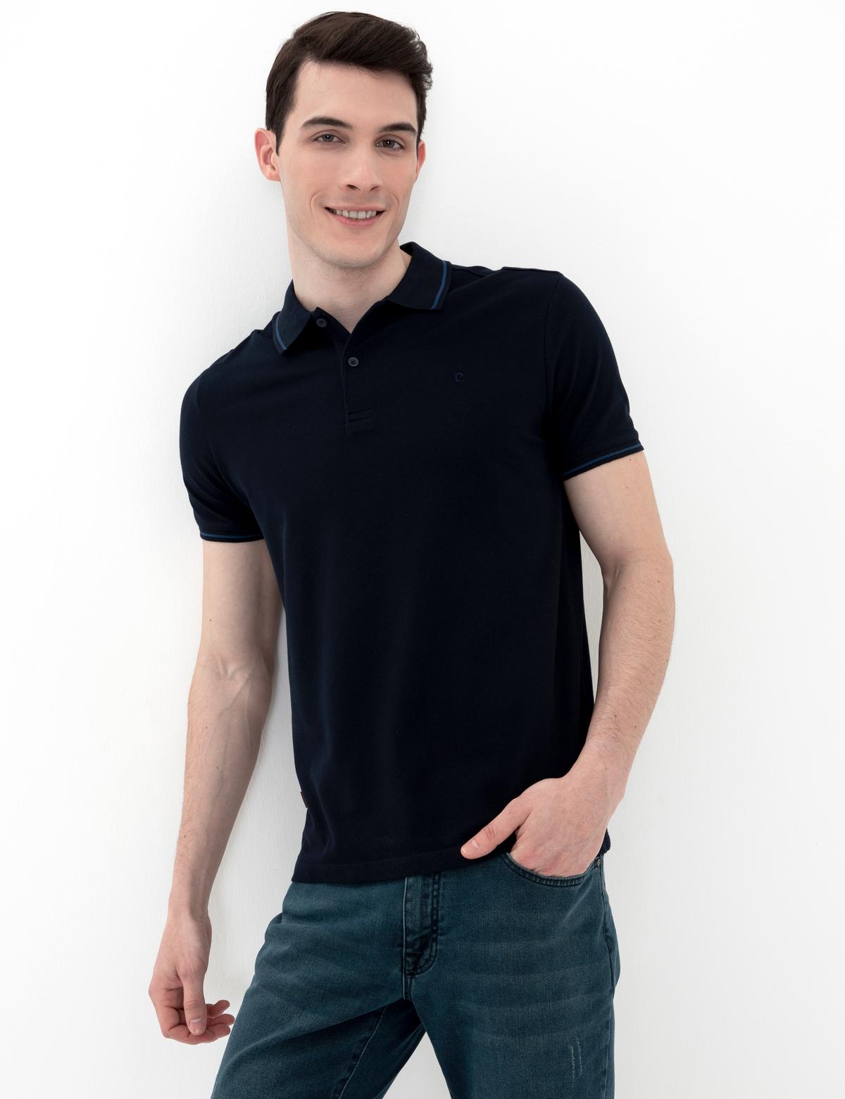 Koyu Lacivert Slim Fit Polo Yaka Basic Tişört - 50252448164