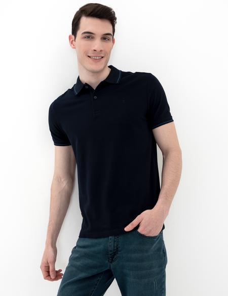 Koyu Lacivert Slim Fit Polo Yaka Basic Tişört - 50252448164