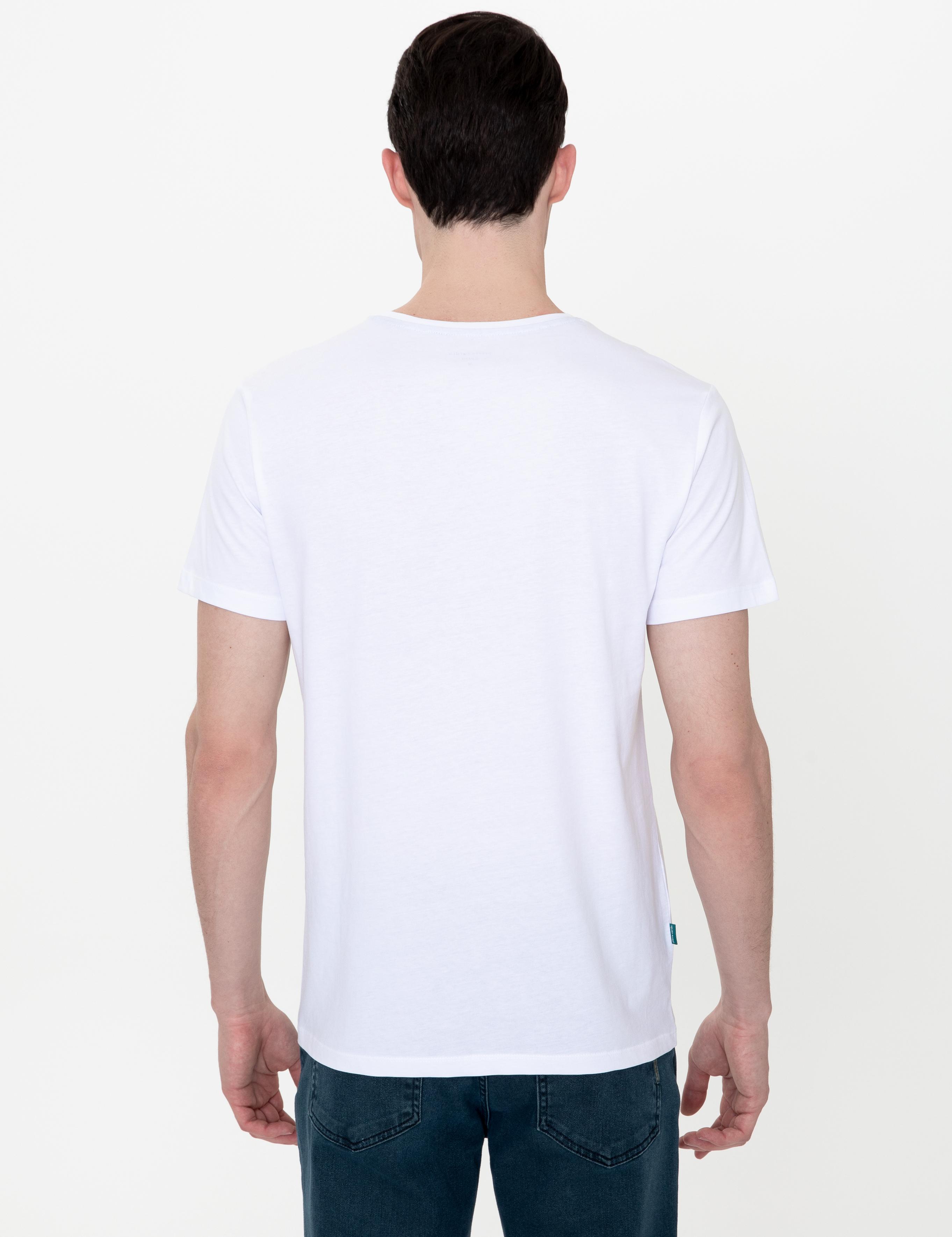 Beyaz Slim Fit Bisiklet Yaka Tişört