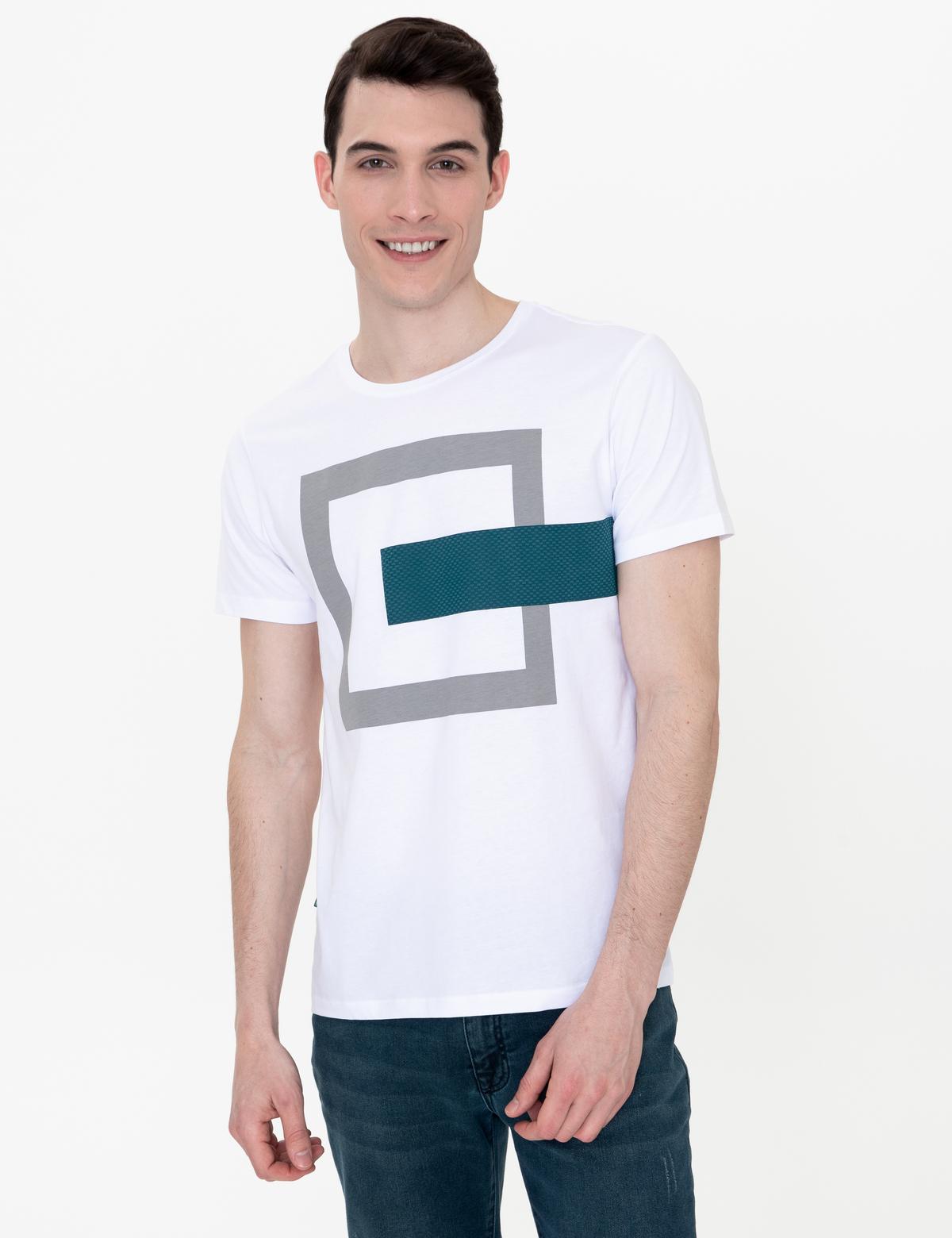 Beyaz Slim Fit Bisiklet Yaka Tişört - 50249705026