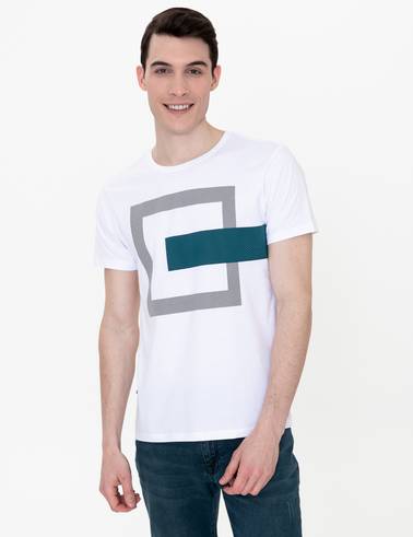 Beyaz Slim Fit Bisiklet Yaka Tişört