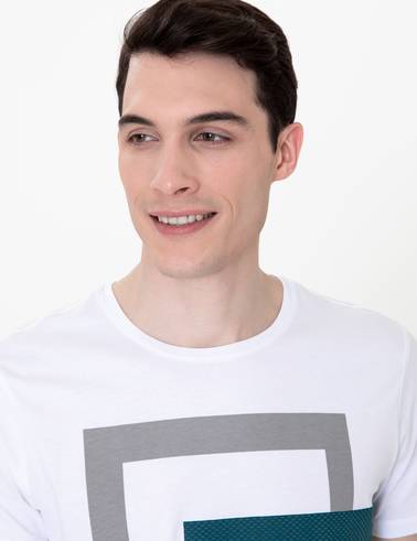 Beyaz Slim Fit Bisiklet Yaka Tişört
