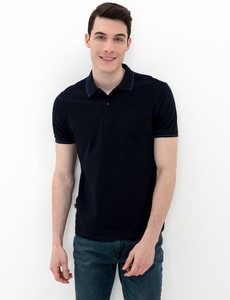 Koyu Lacivert Slim Fit Polo Yaka Basic Tişört - 50252448164