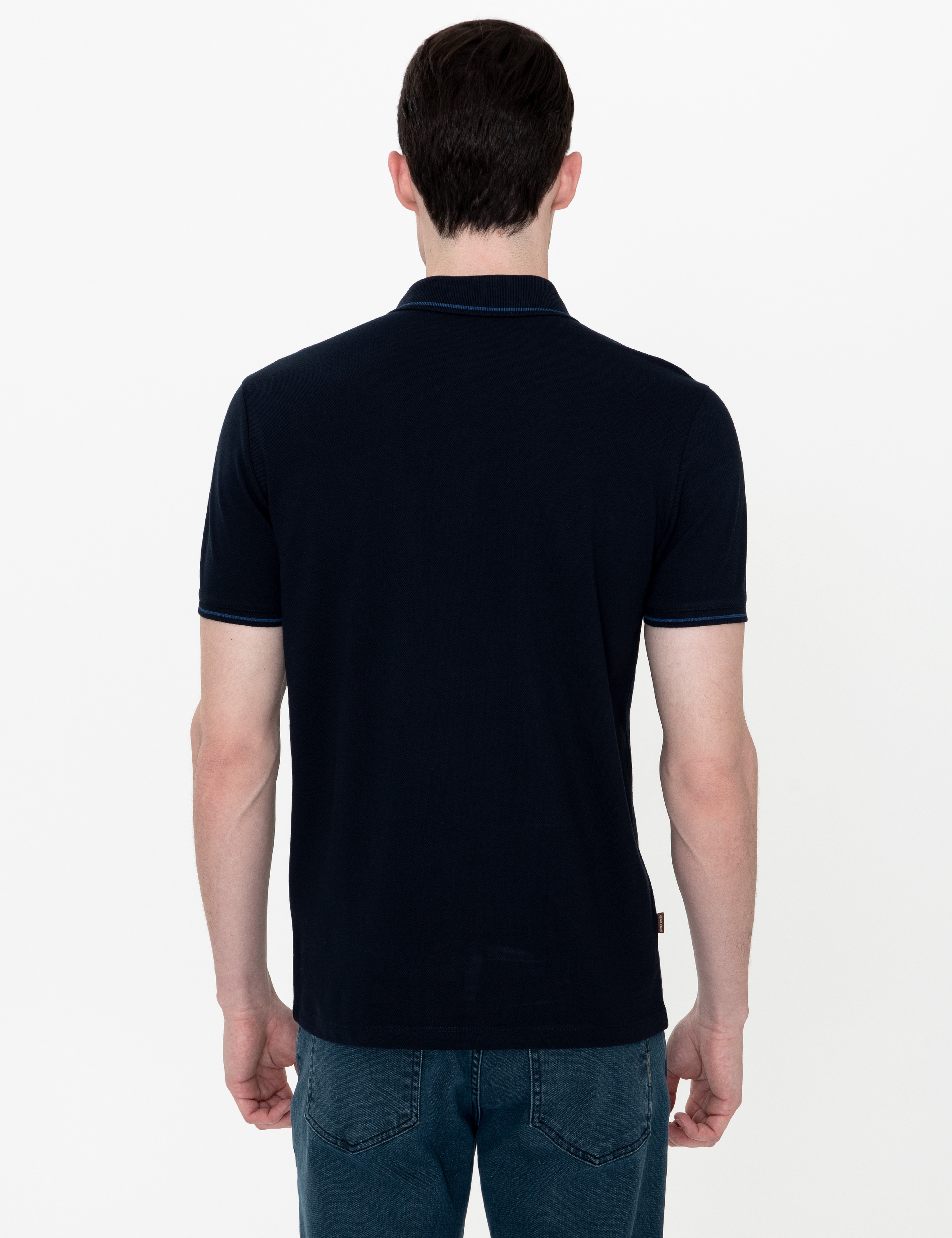 Koyu Lacivert Slim Fit Polo Yaka Basic Tişört - Image 5