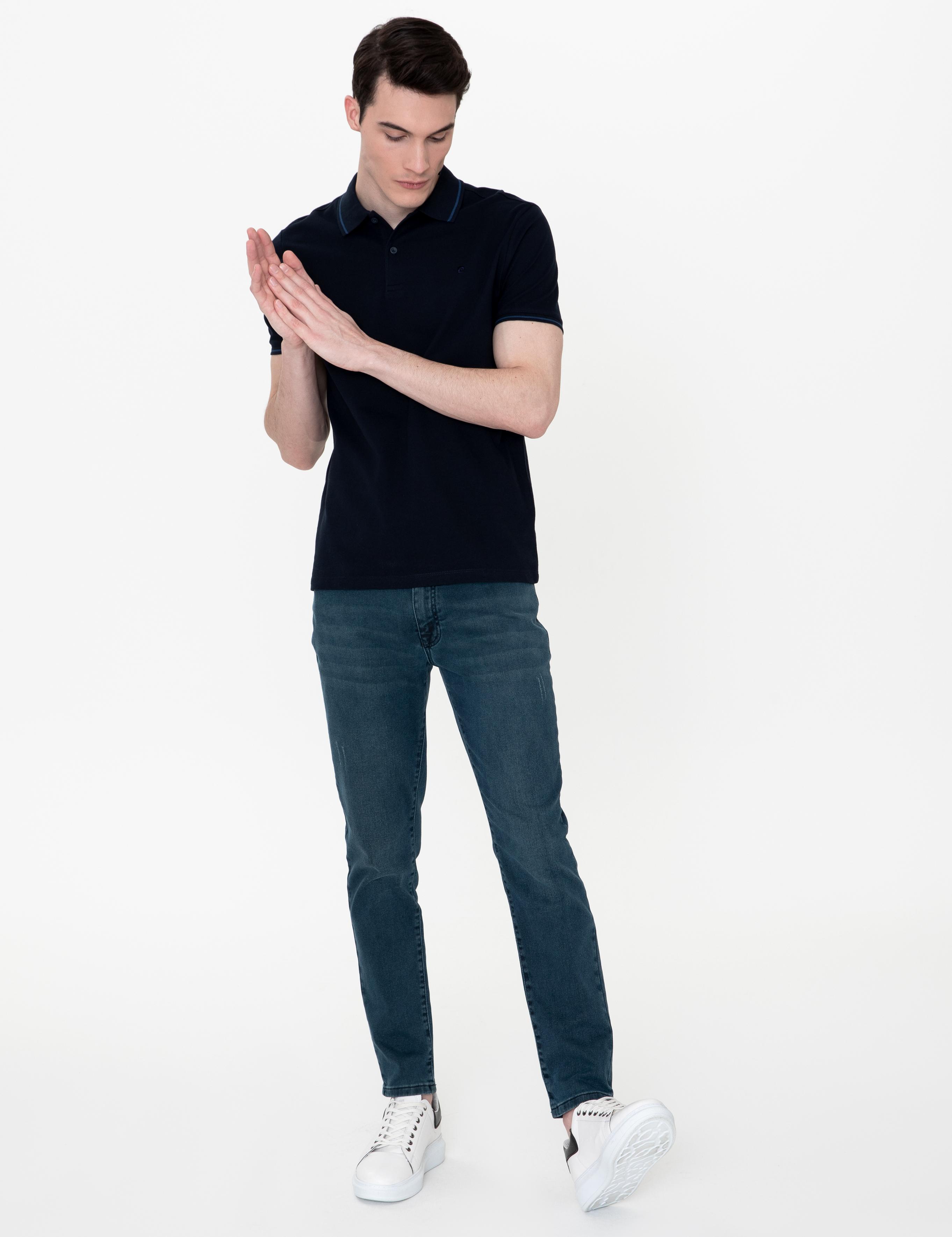 Koyu Lacivert Slim Fit Polo Yaka Basic Tişört