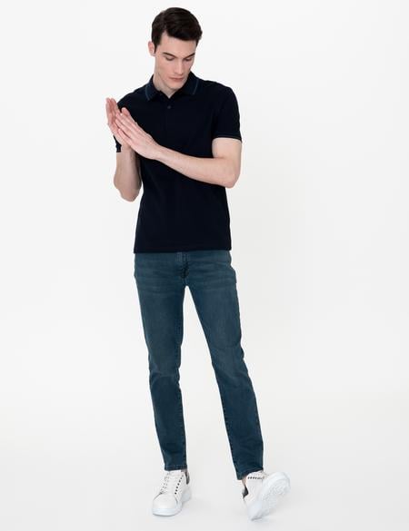 Koyu Lacivert Slim Fit Polo Yaka Basic Tişört - 50252448164