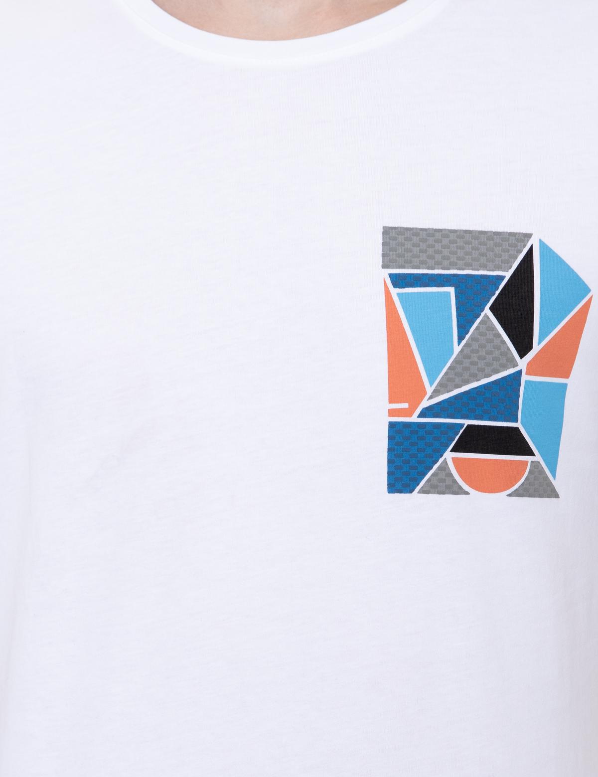 Beyaz Slim Fit Baskılı Bisiklet Yaka Tişört - 50249701004