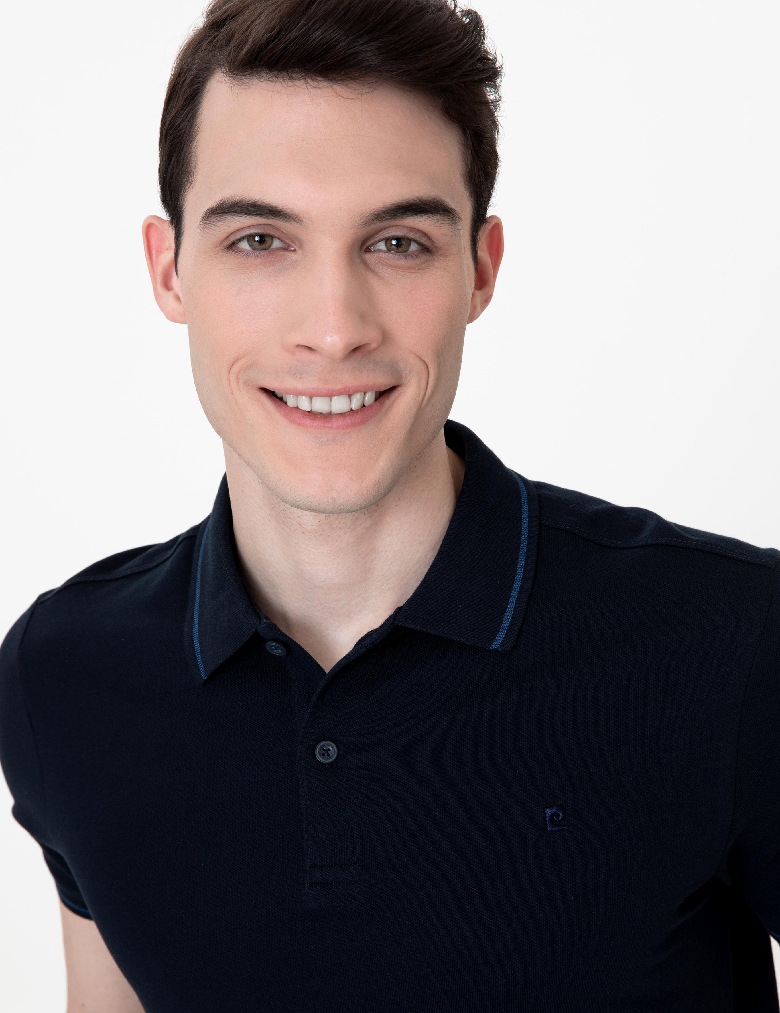 Koyu Lacivert Slim Fit Polo Yaka Basic Tişört