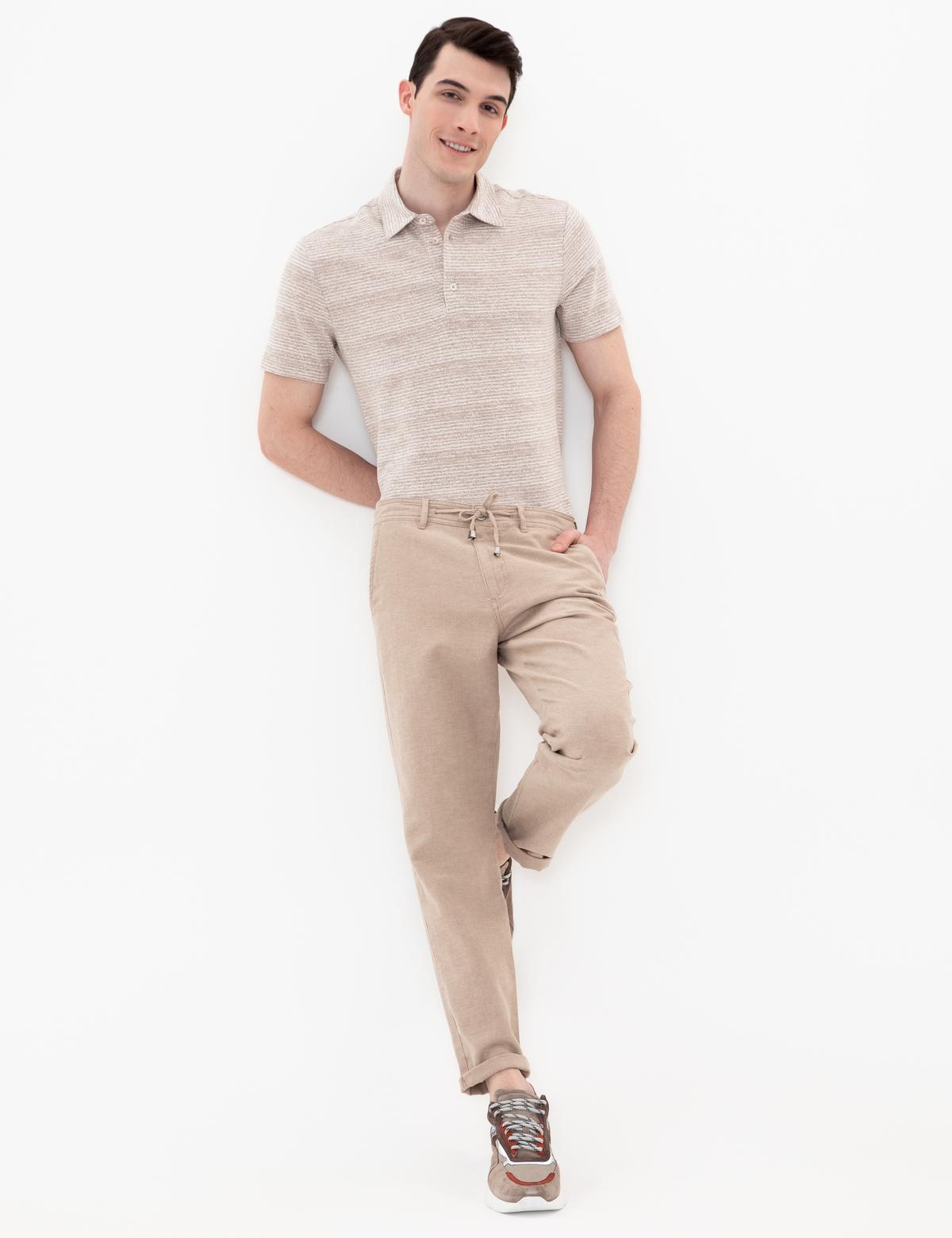 Bej Dokulu Slim Fit Polo Yaka Tişört - 50249821013