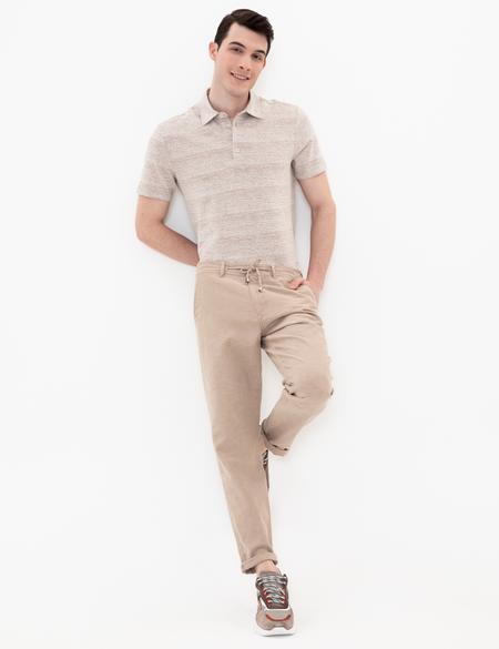 Bej Dokulu Slim Fit Polo Yaka Tişört - 50249821013