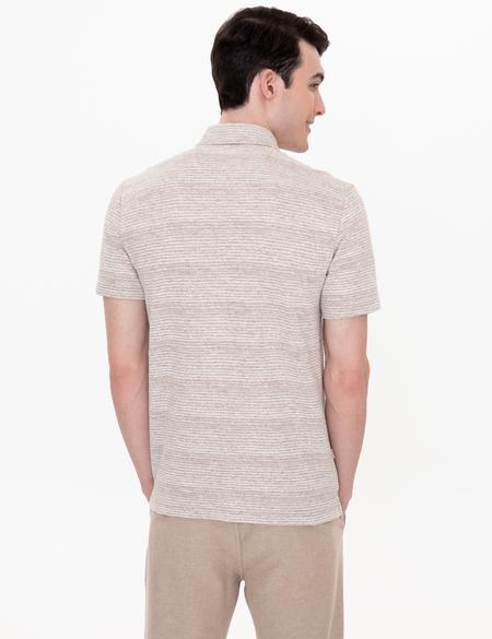 Bej Dokulu Slim Fit Polo Yaka Tişört - 50249821013