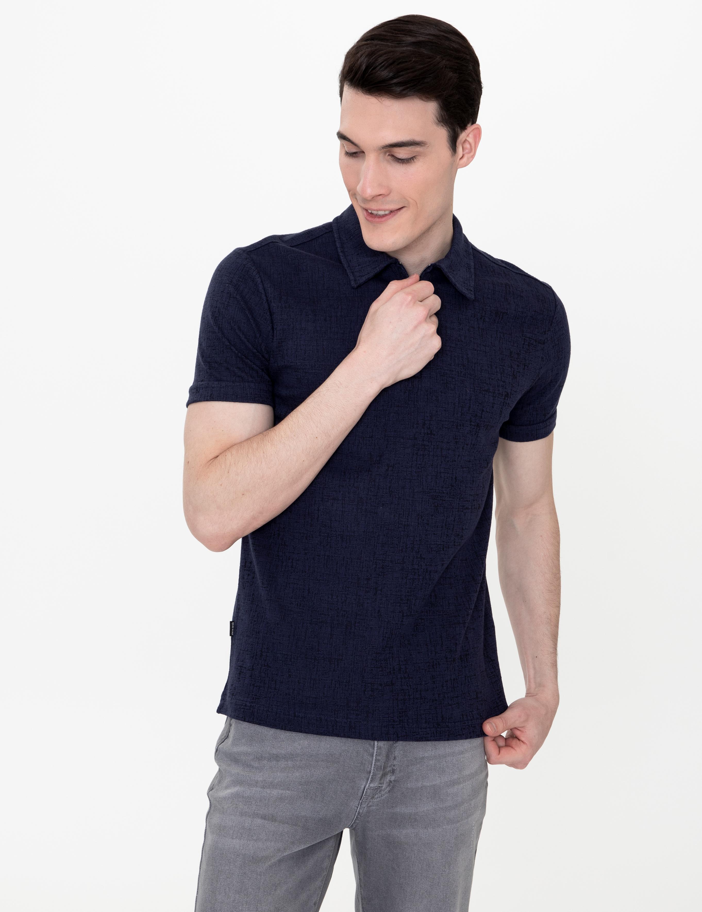 Lacivert Slim Fit Polo Yaka Tişört