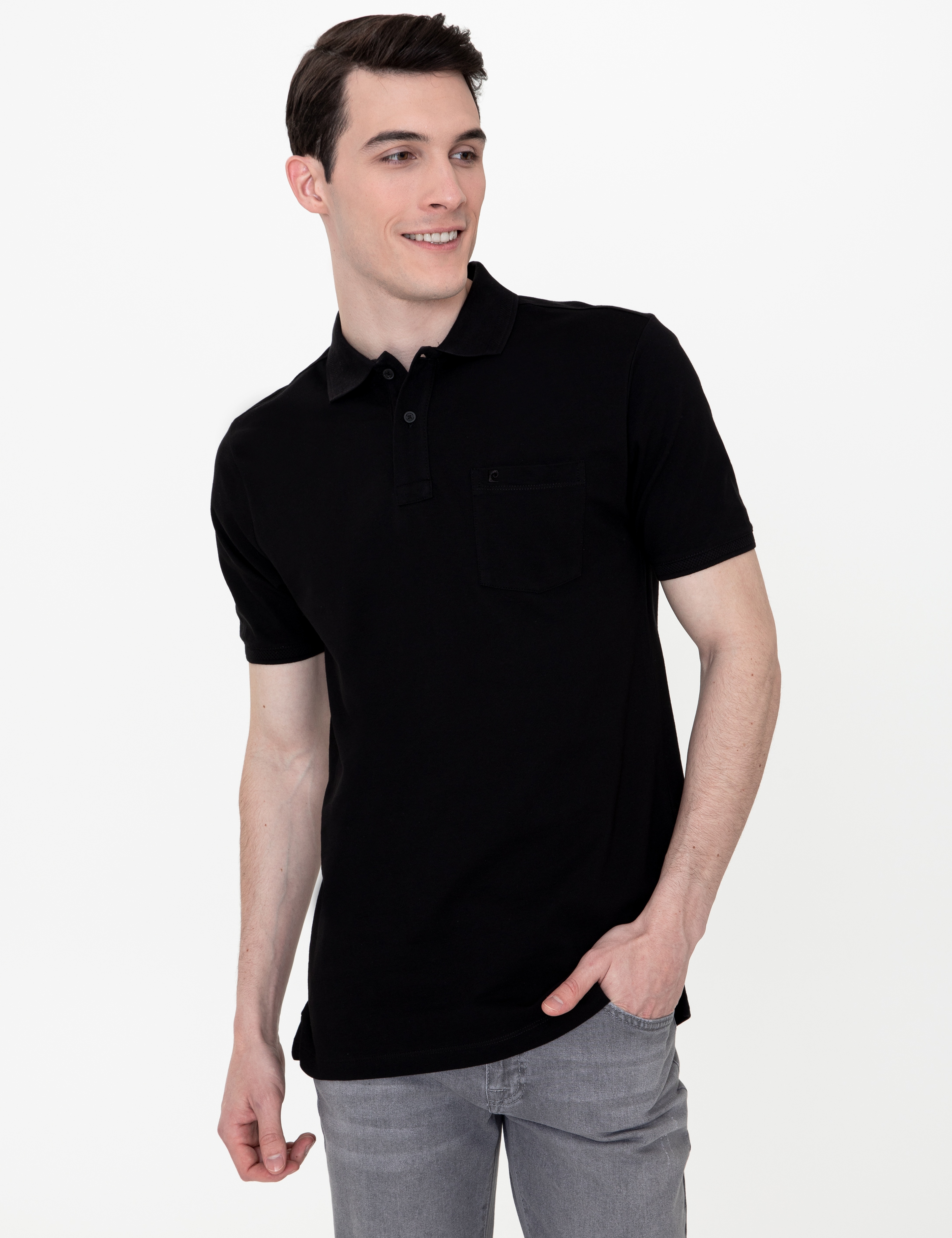 Siyah Regular Fit %100 Pamuk Düğmeli Polo Yaka Basic Tişört