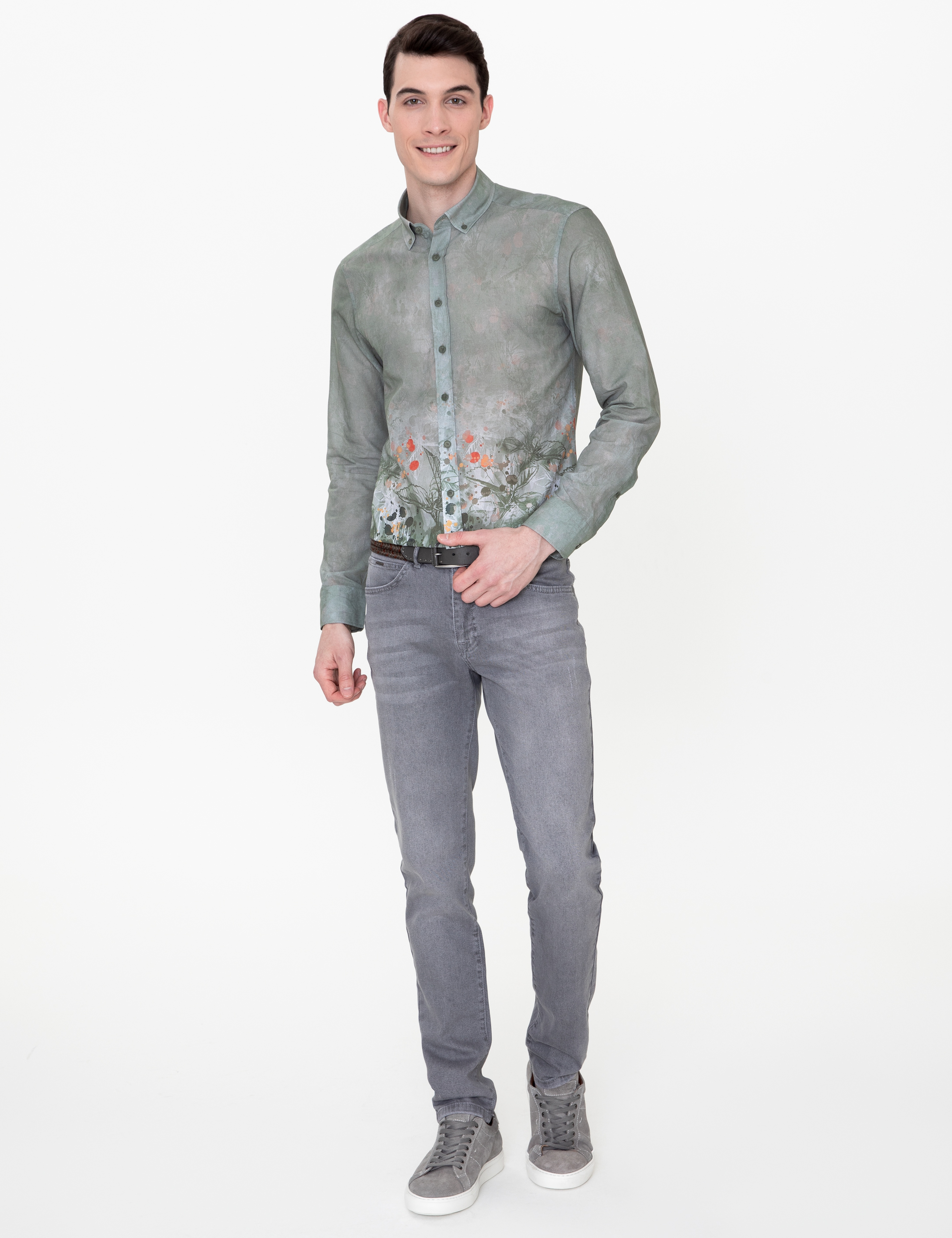Haki Slim Fit Uzun Kollu Gömlek - Image 5