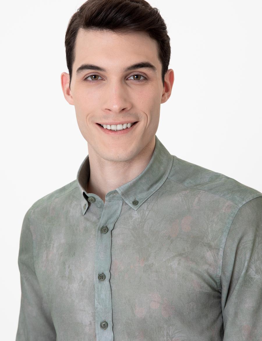 Haki Slim Fit Uzun Kollu Gömlek