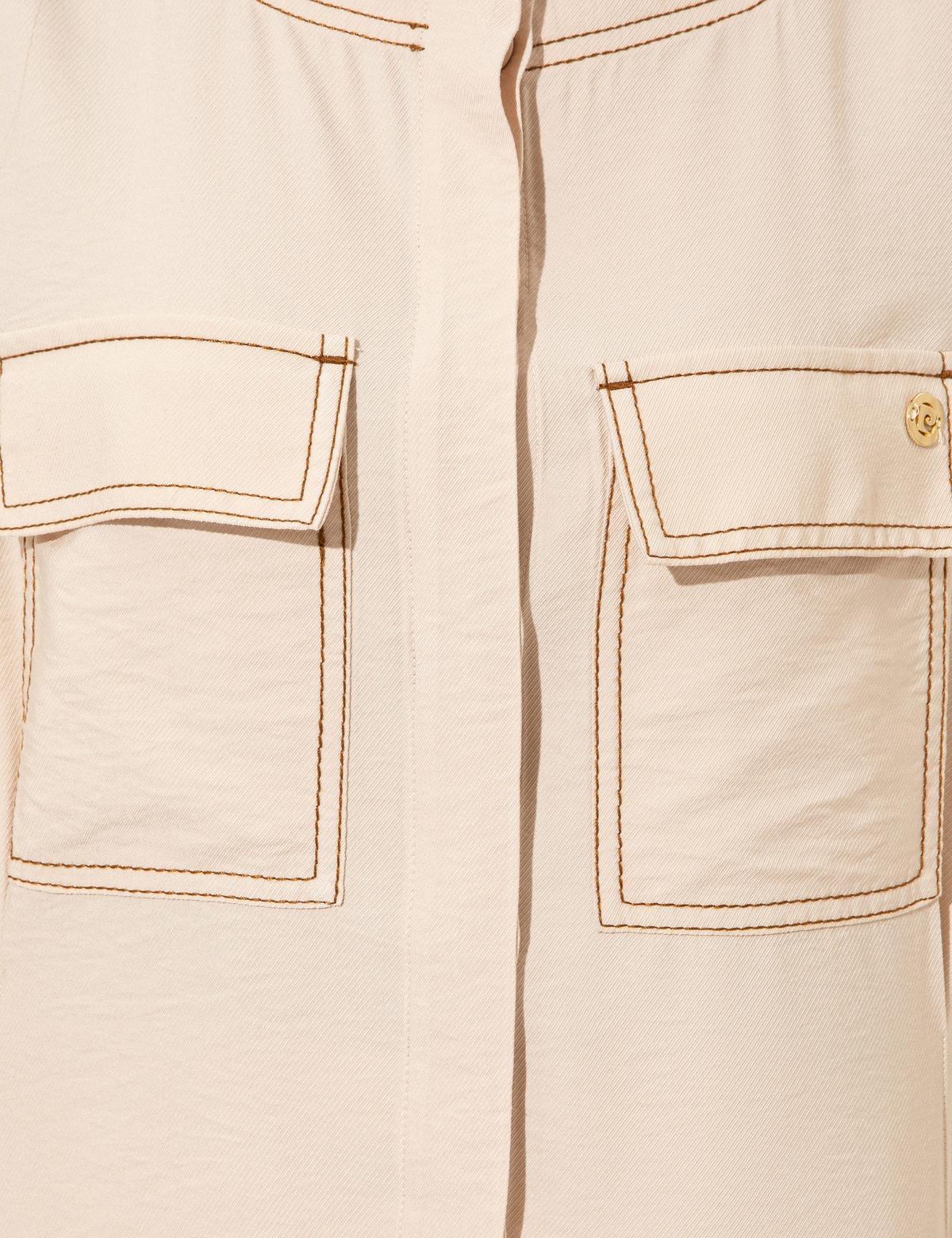 Krem Crop Top Uzun Kollu Gömlek - 50246386001