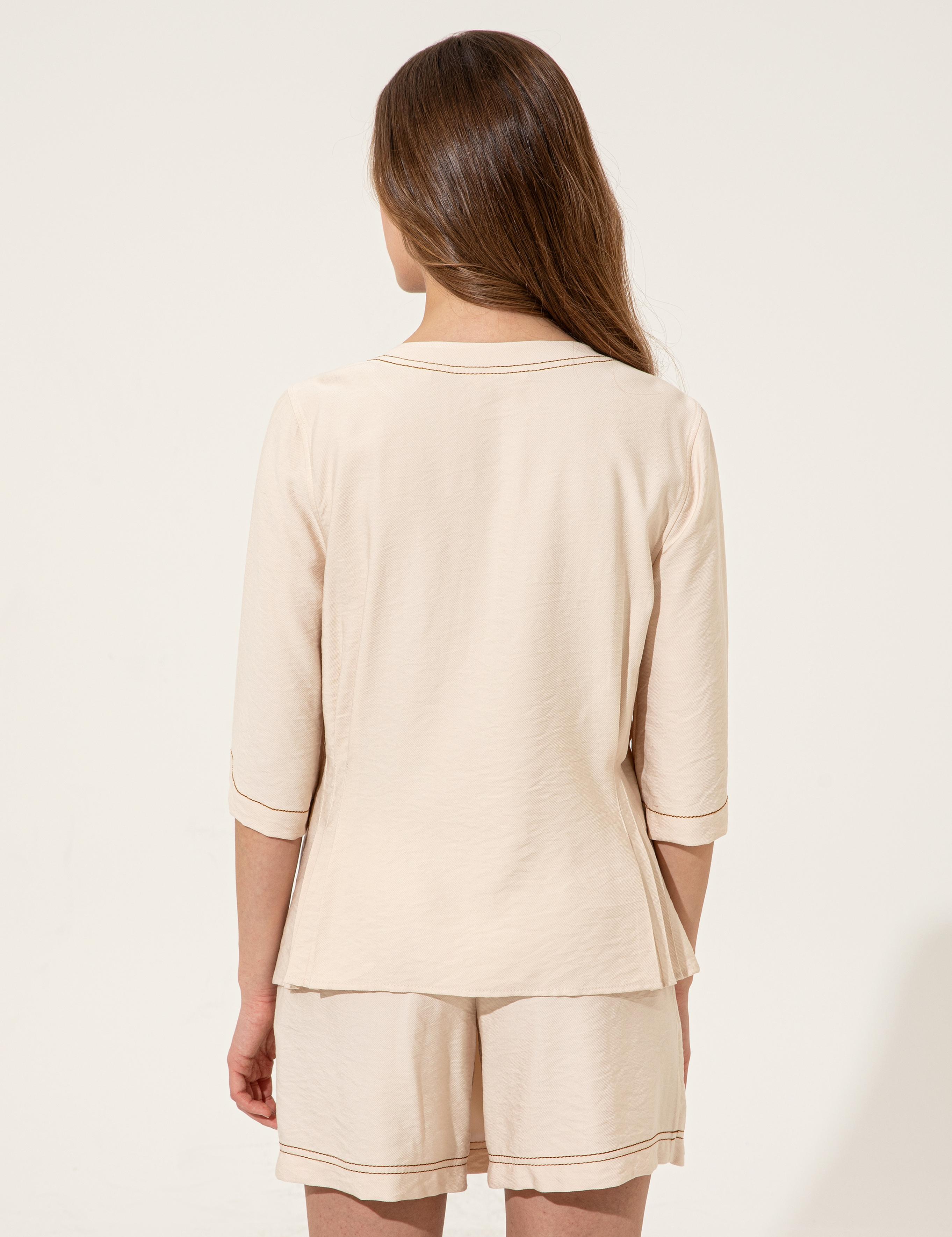 Krem Crop Top Uzun Kollu Gömlek