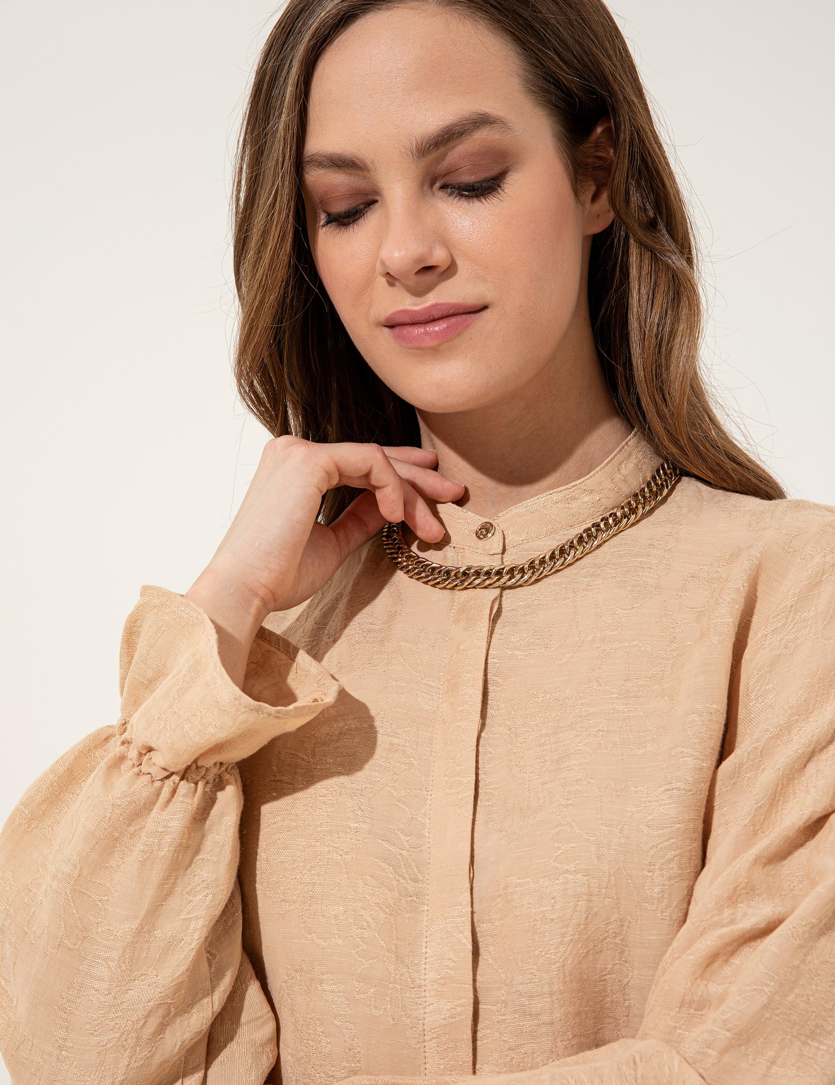 Bej Keten Karışımlı Gömlek