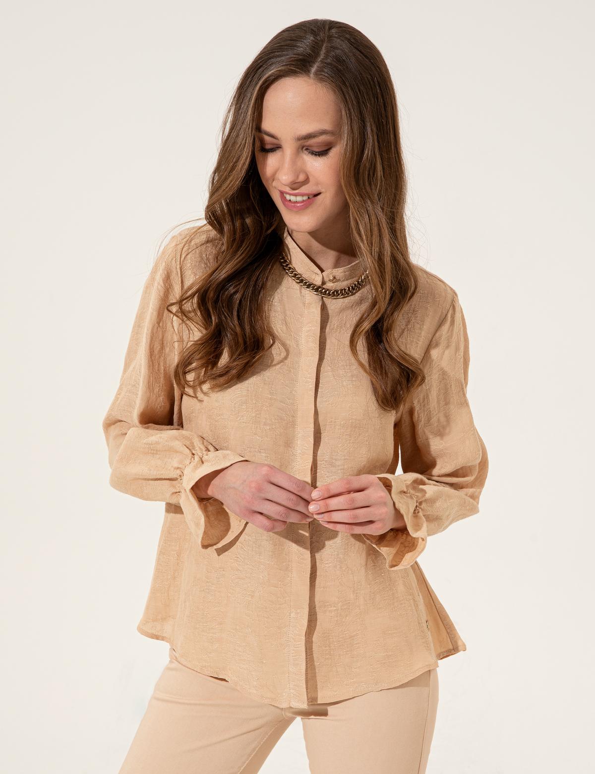 Bej Keten Karışımlı Gömlek