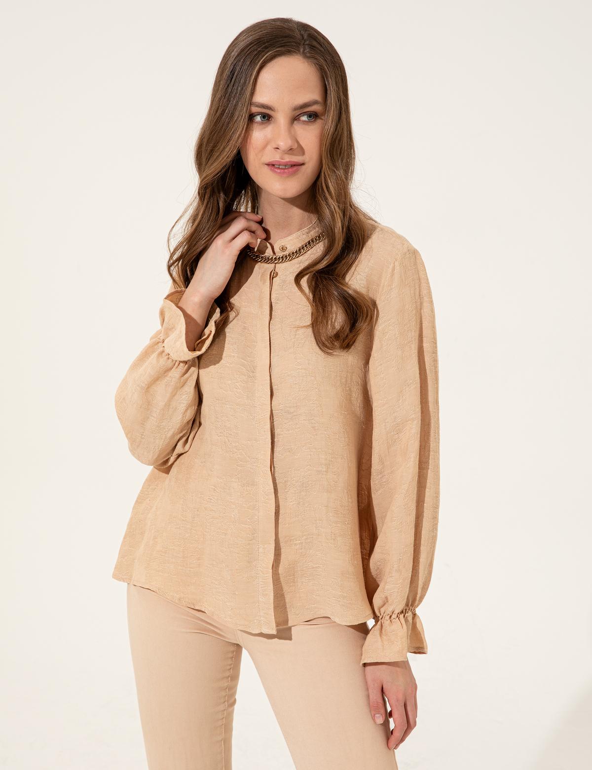 Bej Keten Karışımlı Gömlek - 50247491011