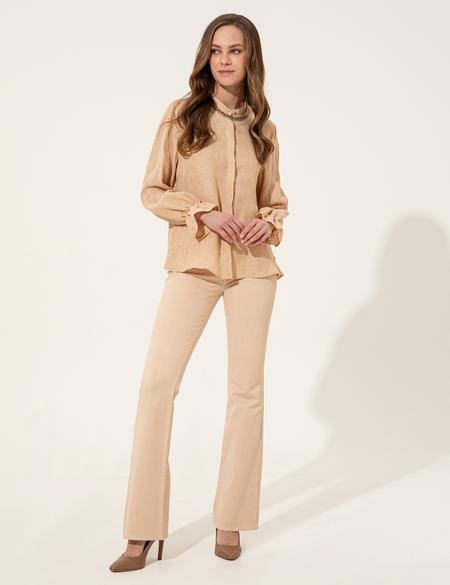 Bej Keten Karışımlı Gömlek - 50247491011