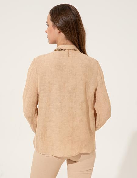 Bej Keten Karışımlı Gömlek - 50247491011