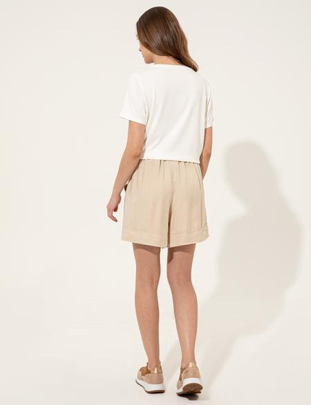 Bej Yüksek Bel Bermuda Şort - 50247876003