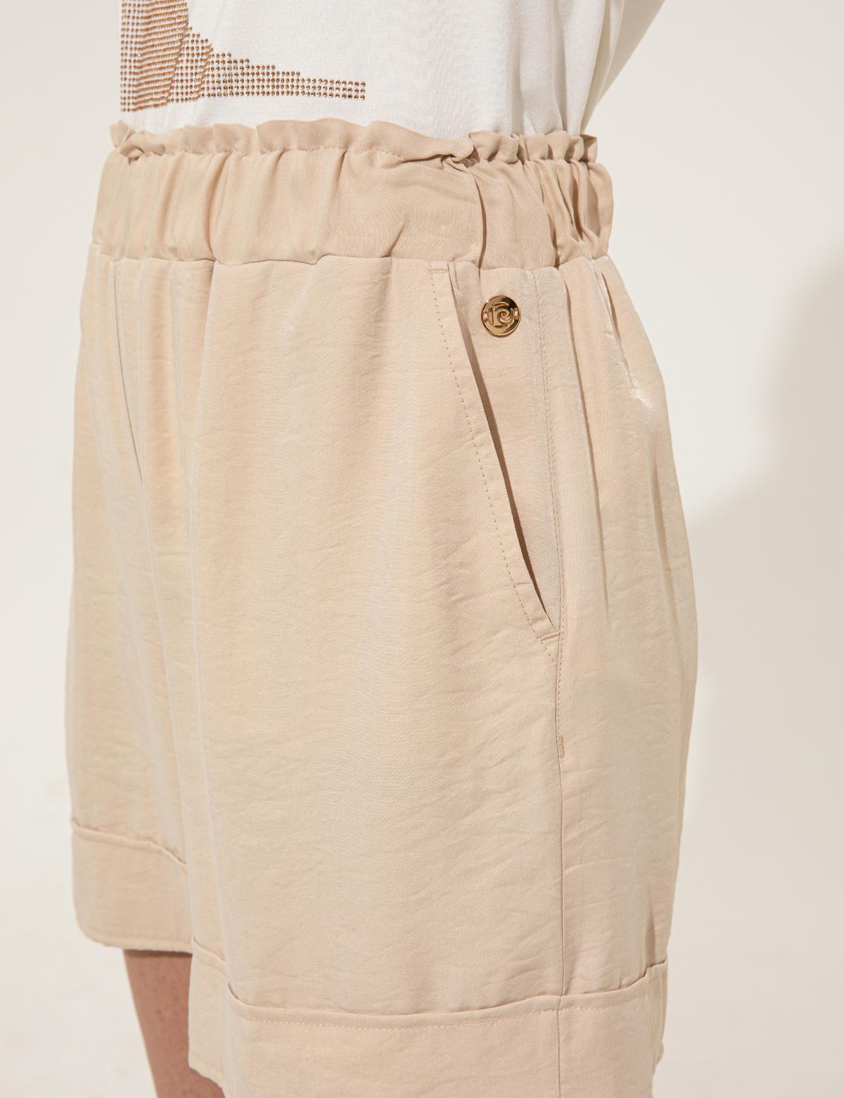 Bej Yüksek Bel Bermuda Şort - 50247876003