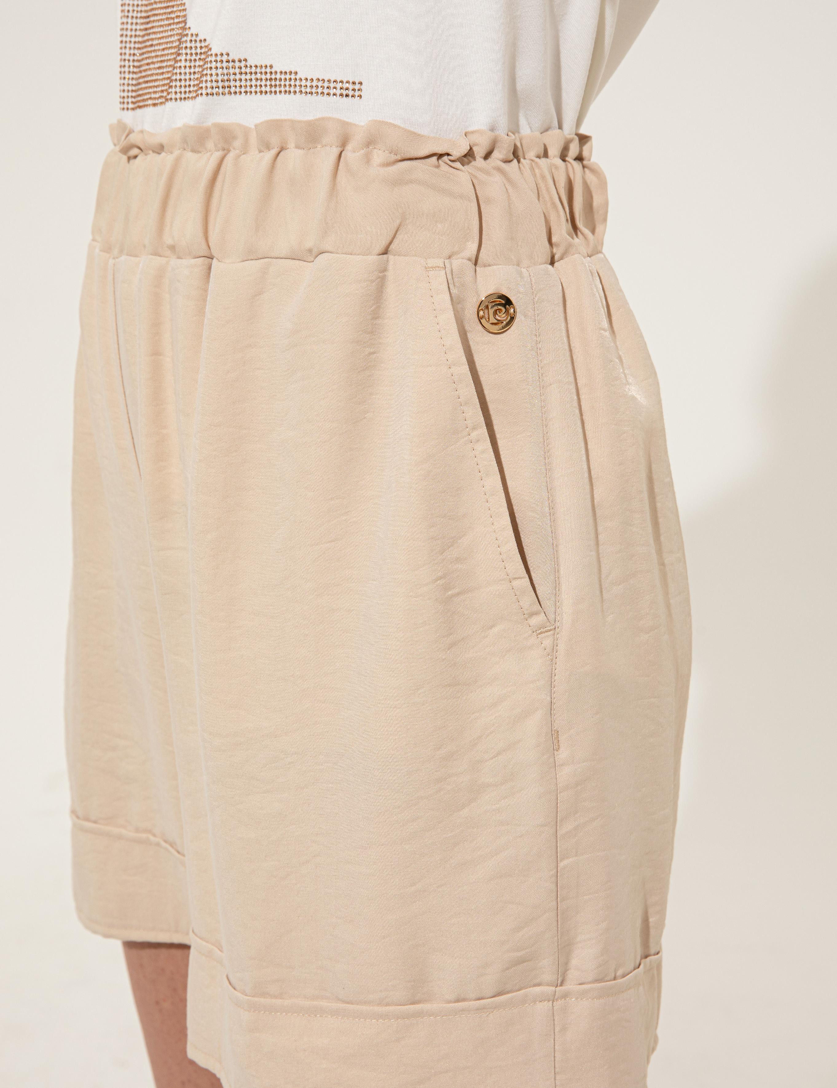 Bej Yüksek Bel Bermuda Şort