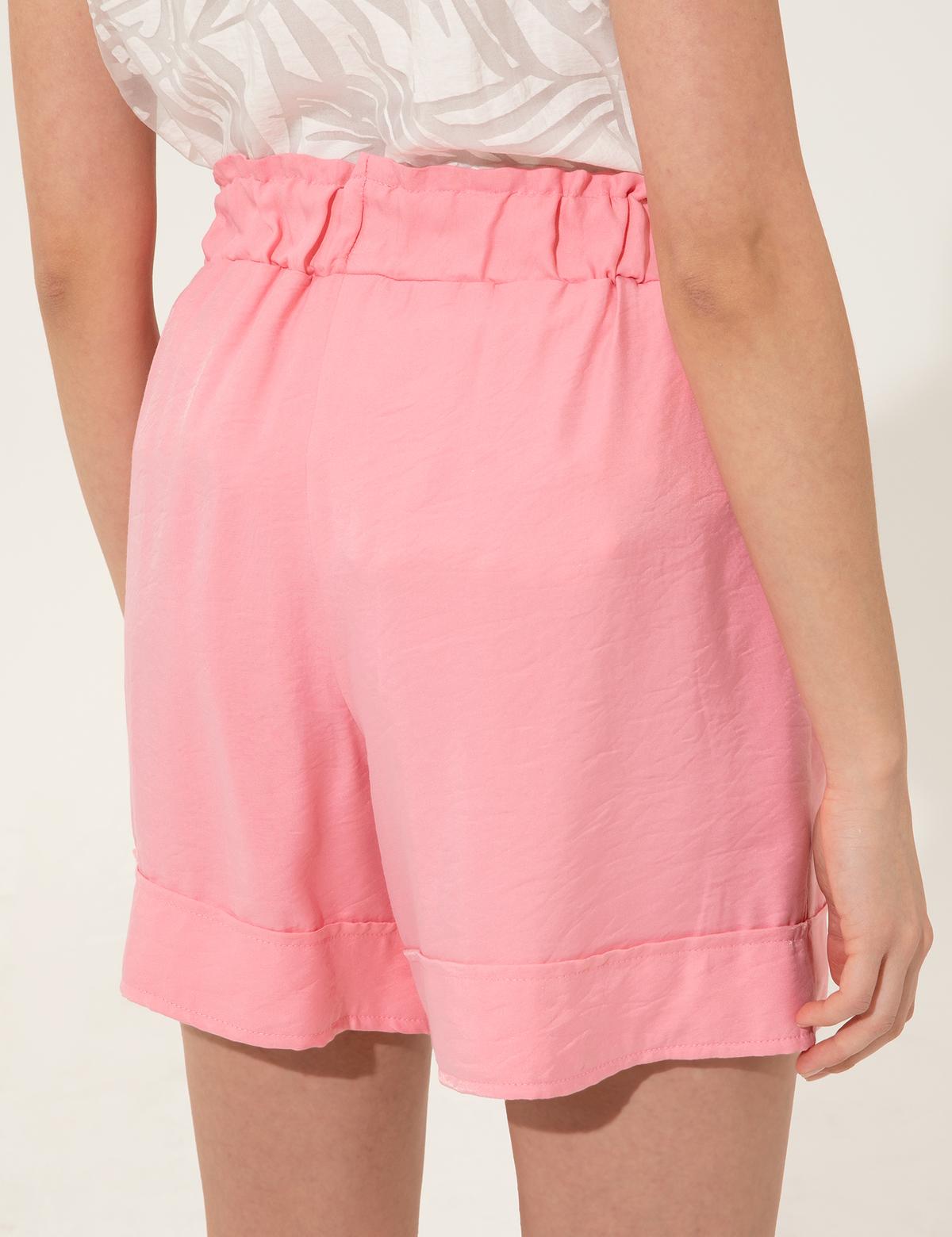 Pembe Yüksek Bel Bermuda Şort - 50247876011