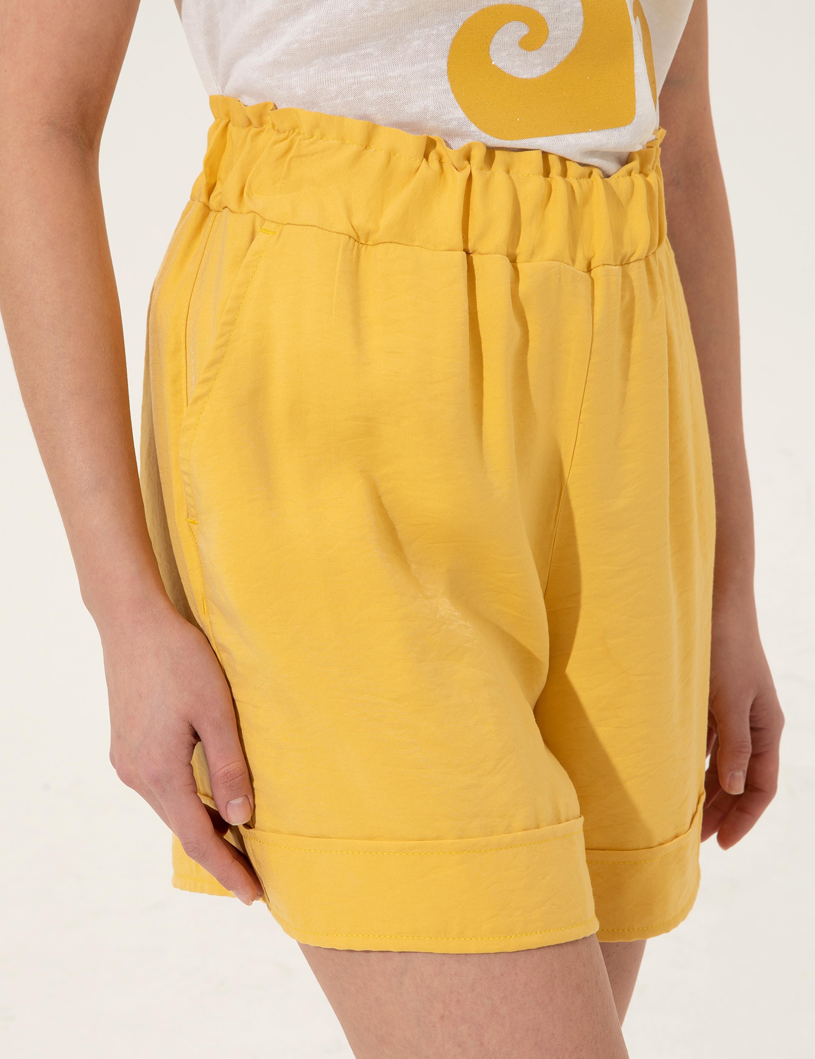 Sarı Yüksek Bel Bermuda Şort