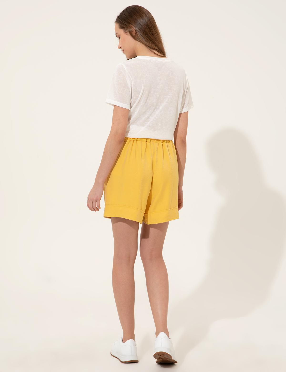 Sarı Yüksek Bel Bermuda Şort - 50247876035