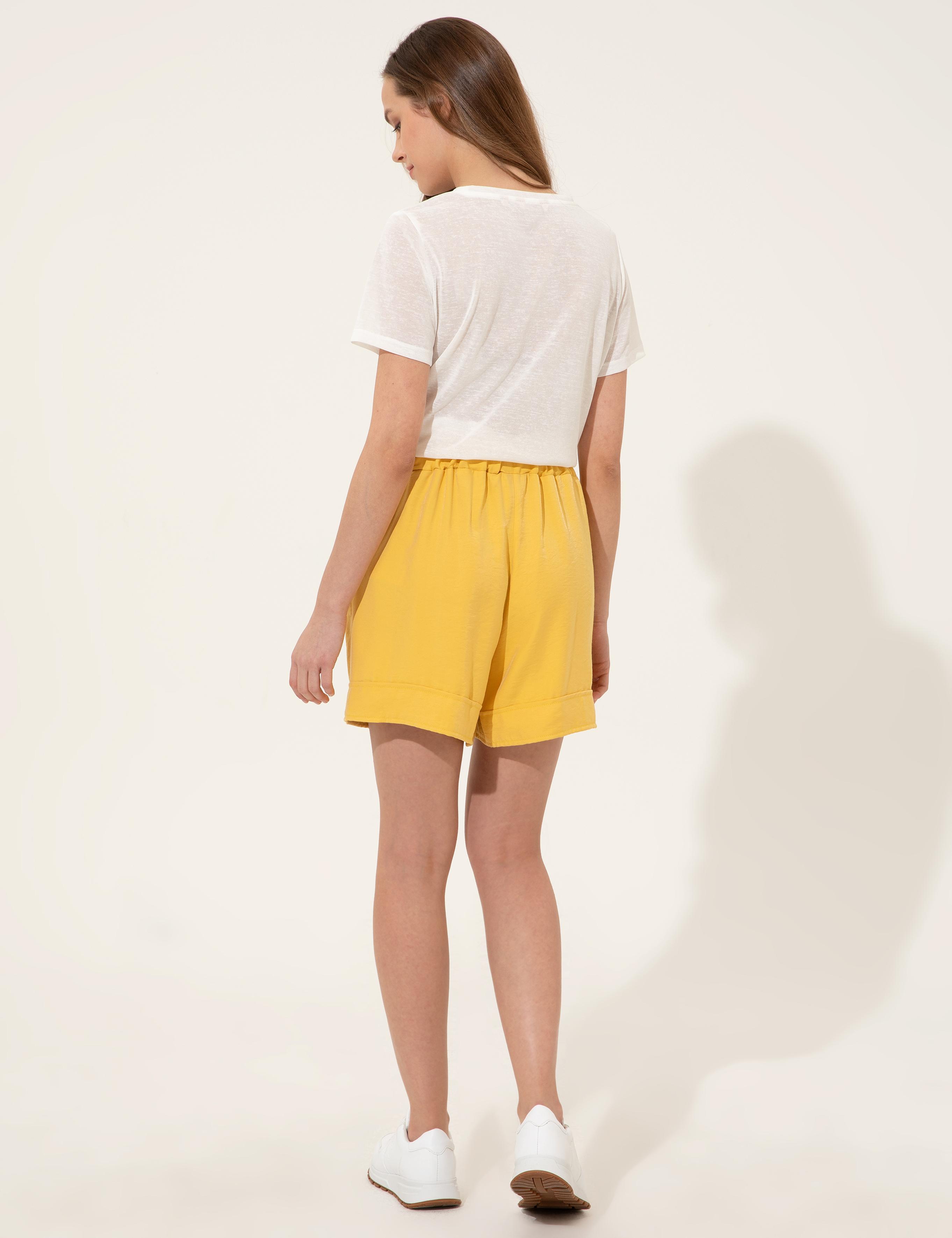 Sarı Yüksek Bel Bermuda Şort