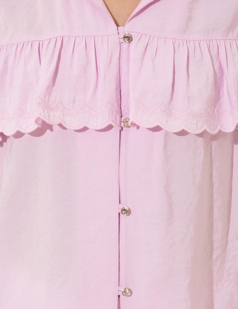 Lila Crop Top Kısa Kollu Gömlek