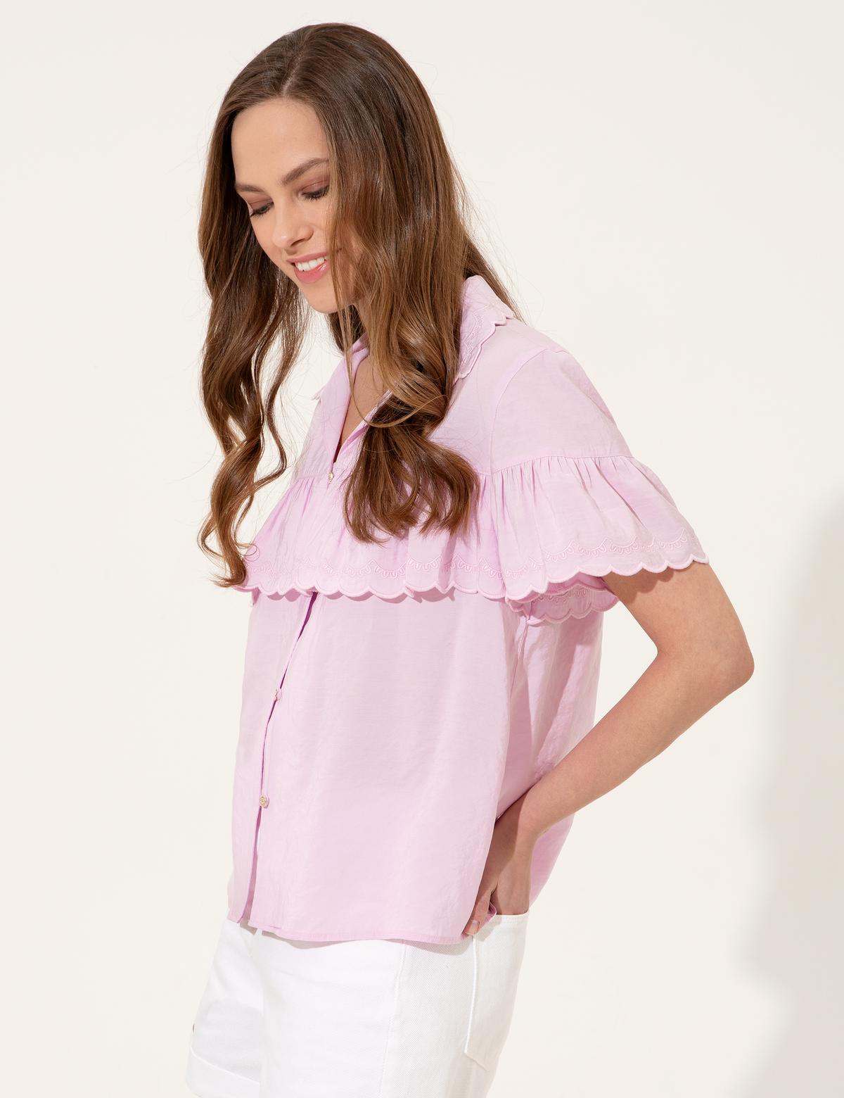 Lila Crop Top Kısa Kollu Gömlek - 50247273003