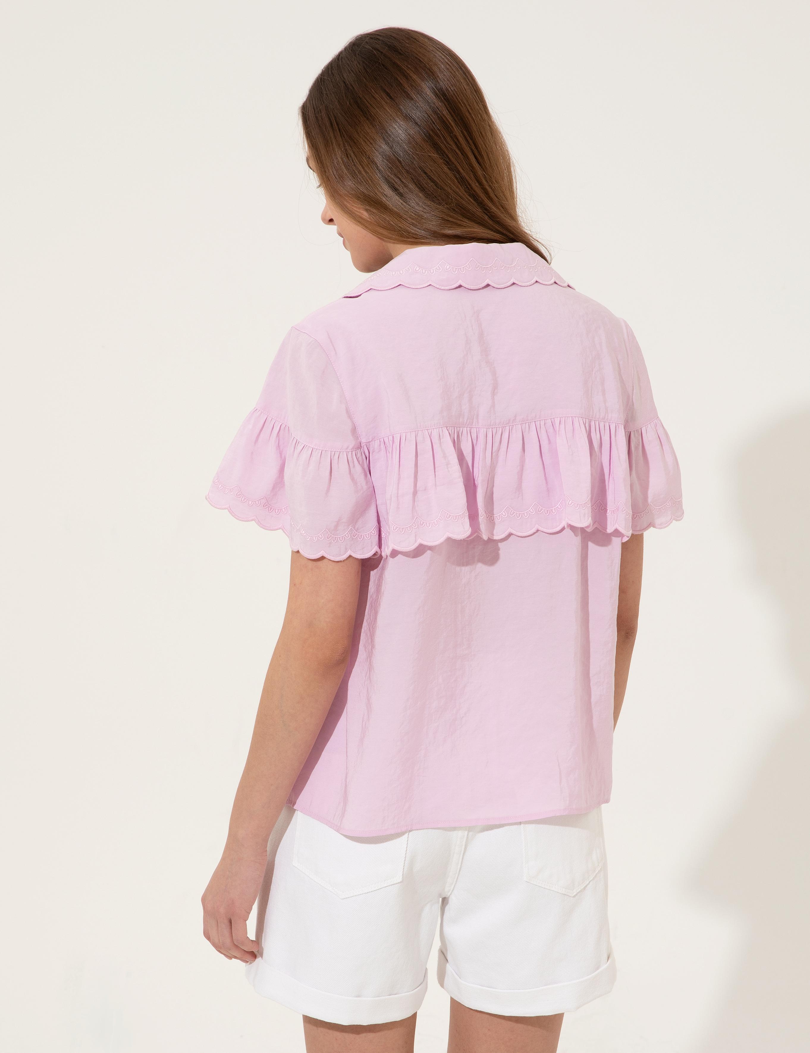 Lila Crop Top Kısa Kollu Gömlek