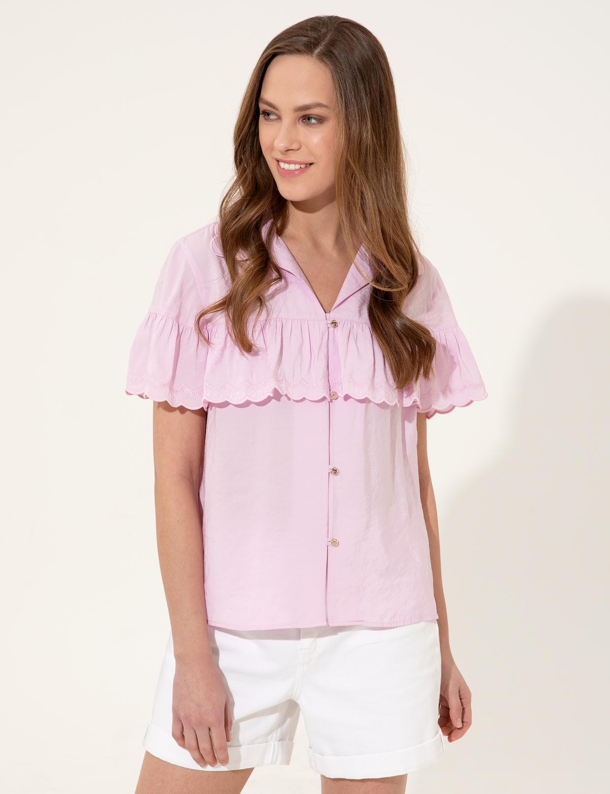 Lila Crop Top Kısa Kollu Gömlek - 50247273003