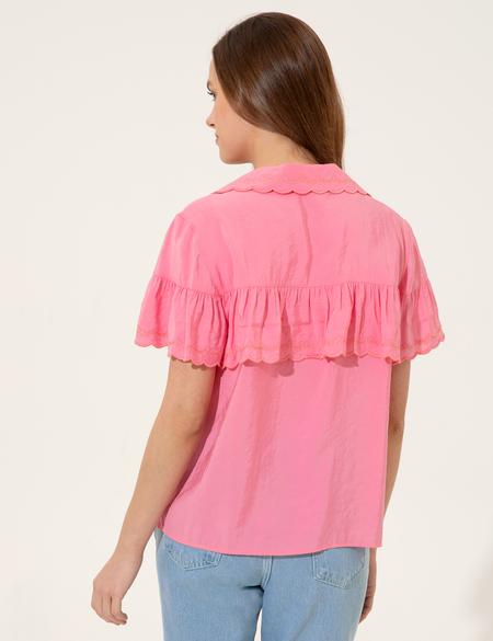 Fuşya Crop Top Kısa Kollu Gömlek - 50247273035