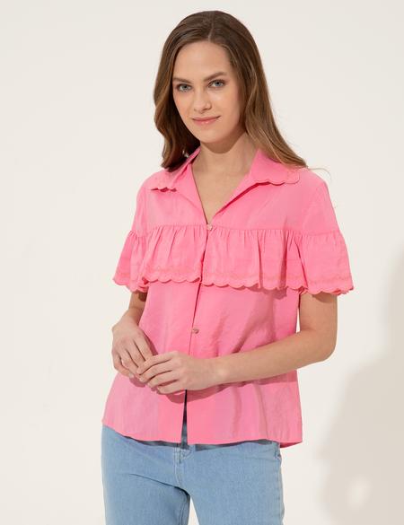 Fuşya Crop Top Kısa Kollu Gömlek - 50247273035