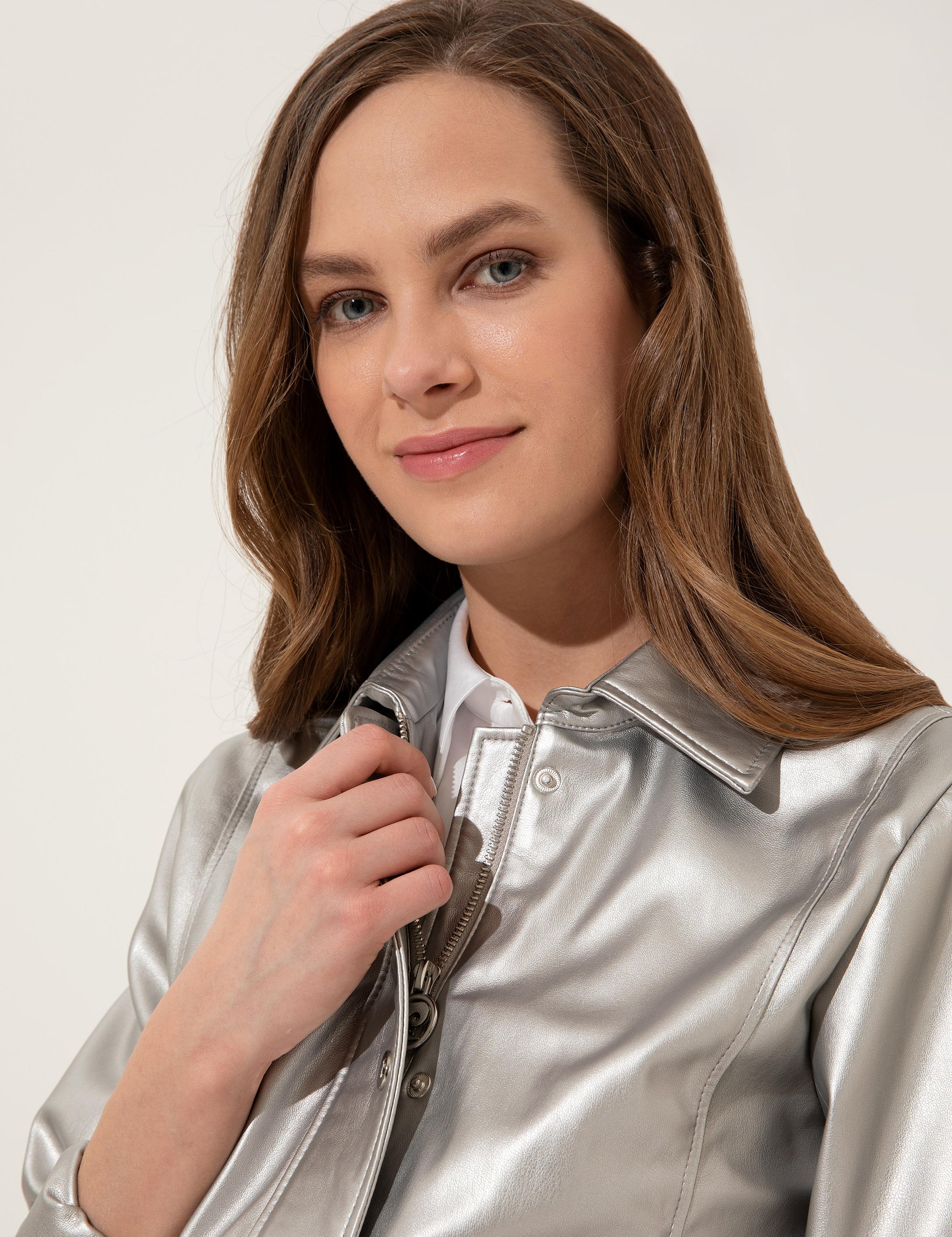 Gümüş Parlak Deri Ceket