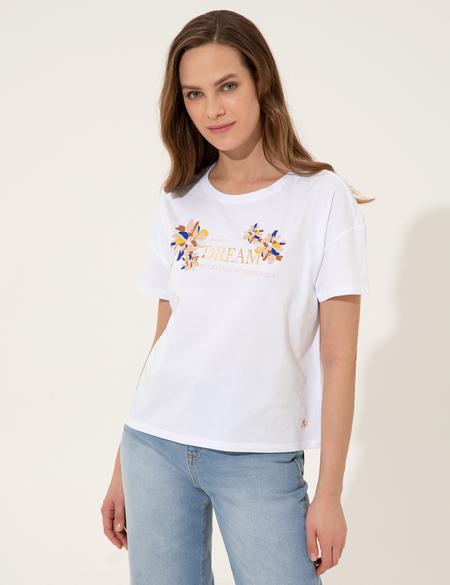 Beyaz Crop Top Tişört - 50252138003