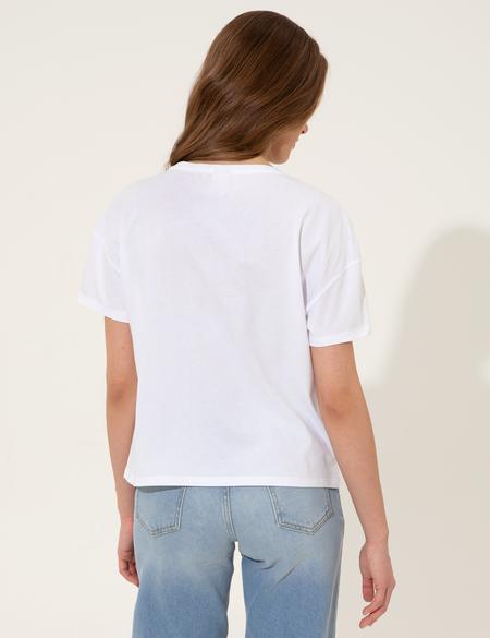 Beyaz Crop Top Tişört - 50252138003