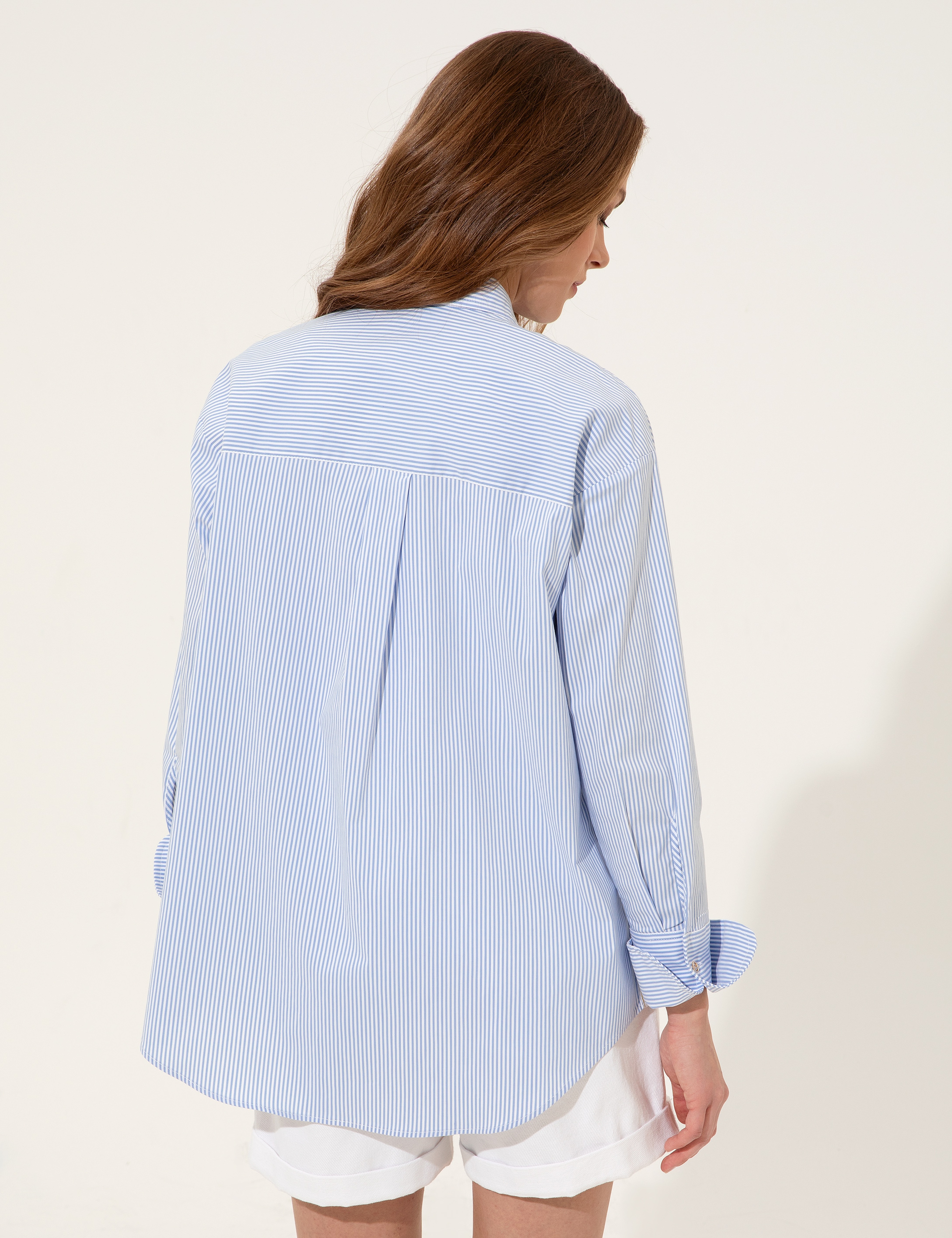 Mavi Oversize Uzun Kollu Gömlek - Image 6