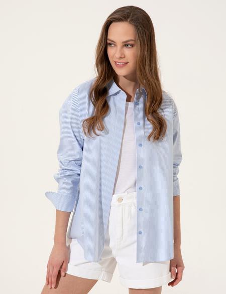 Mavi Oversize Uzun Kollu Gömlek - 50246387001