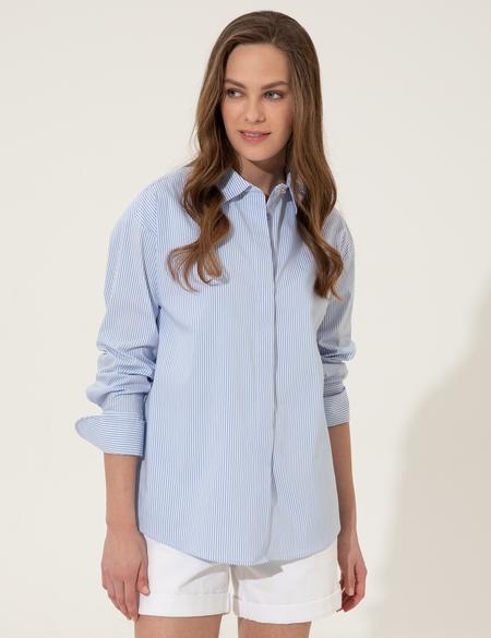 Mavi Oversize Uzun Kollu Gömlek - 50246387001