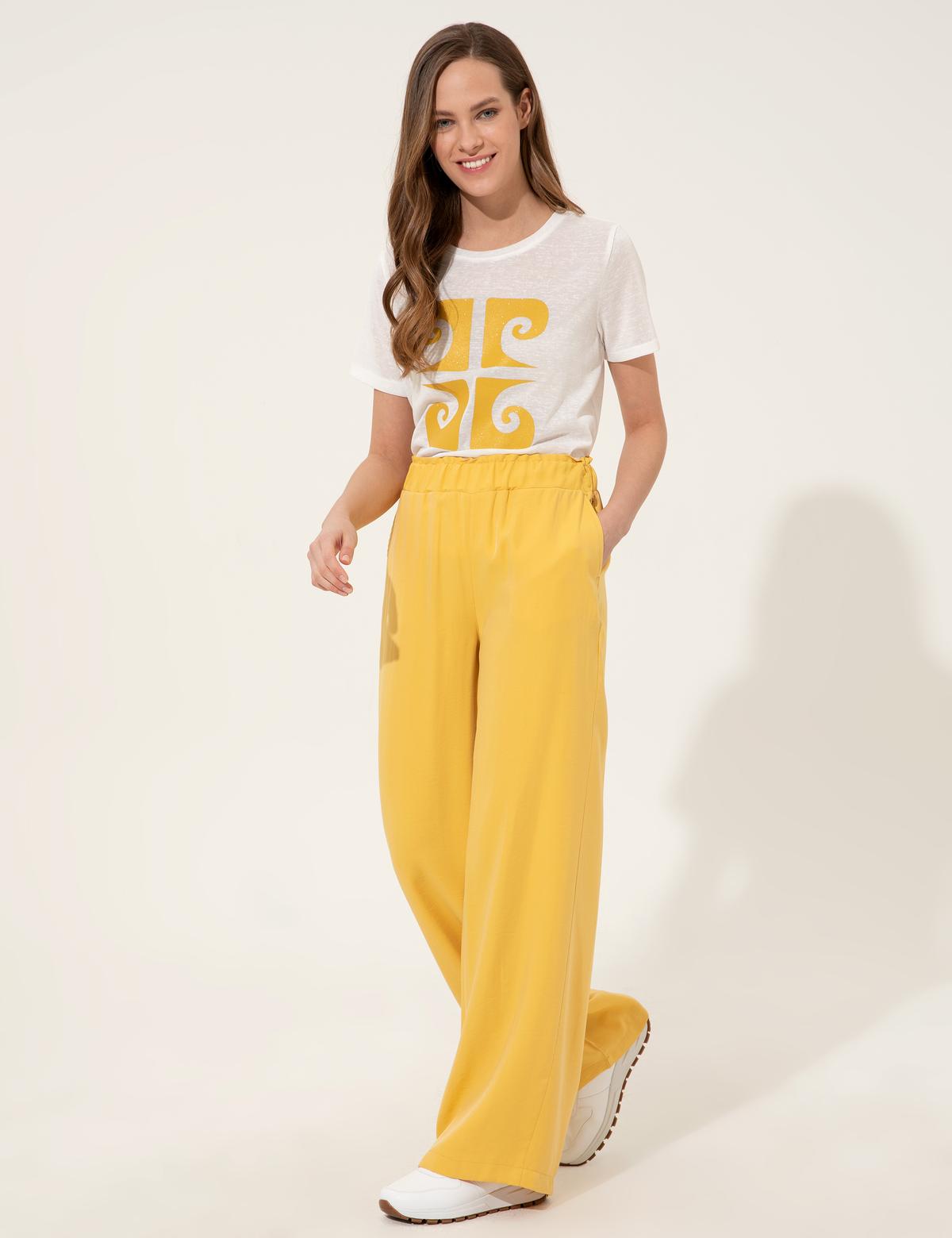 Neon Sarı Dad Fit Kanvas Pantolon