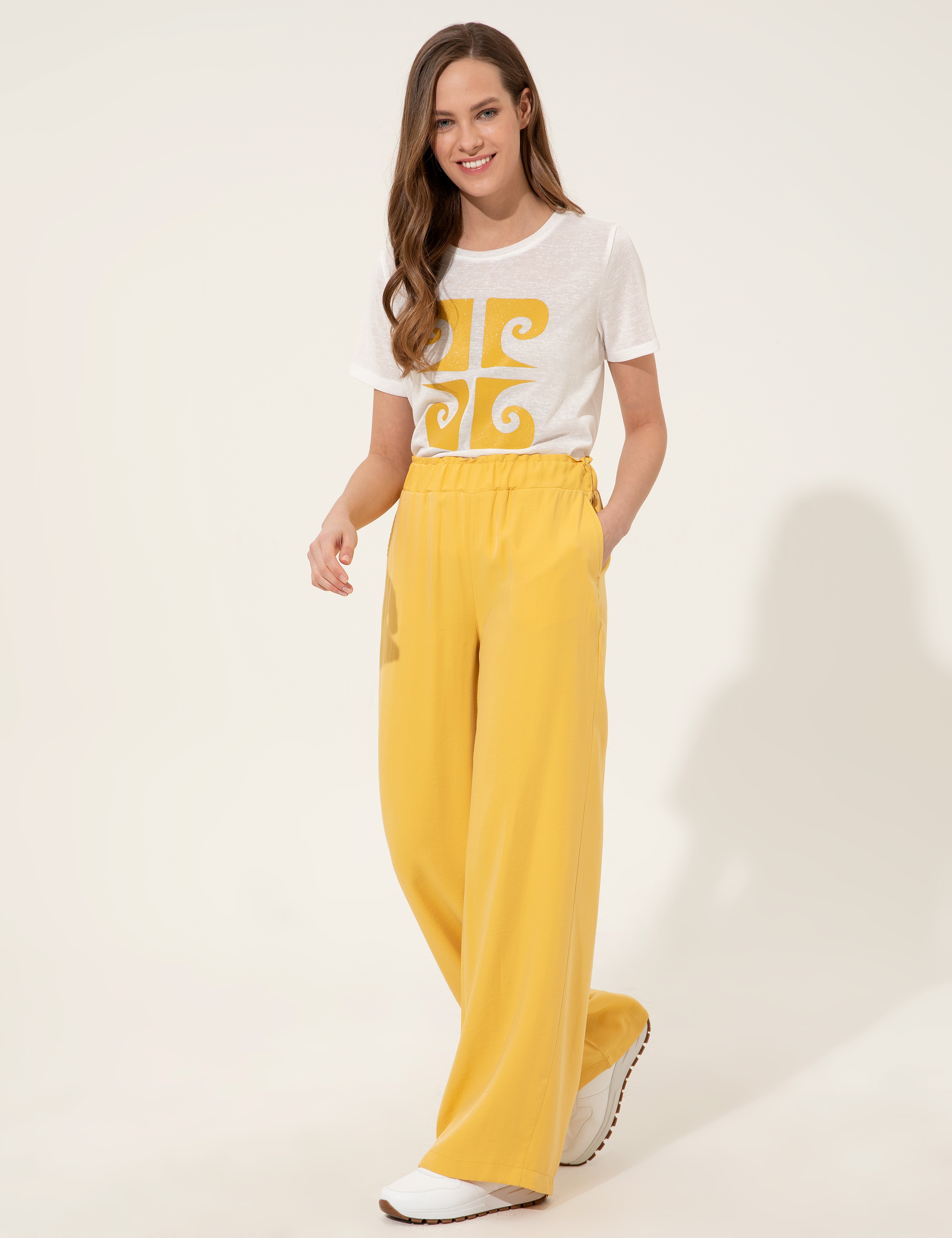 Neon Sarı Dad Fit Kanvas Pantolon - Image 1