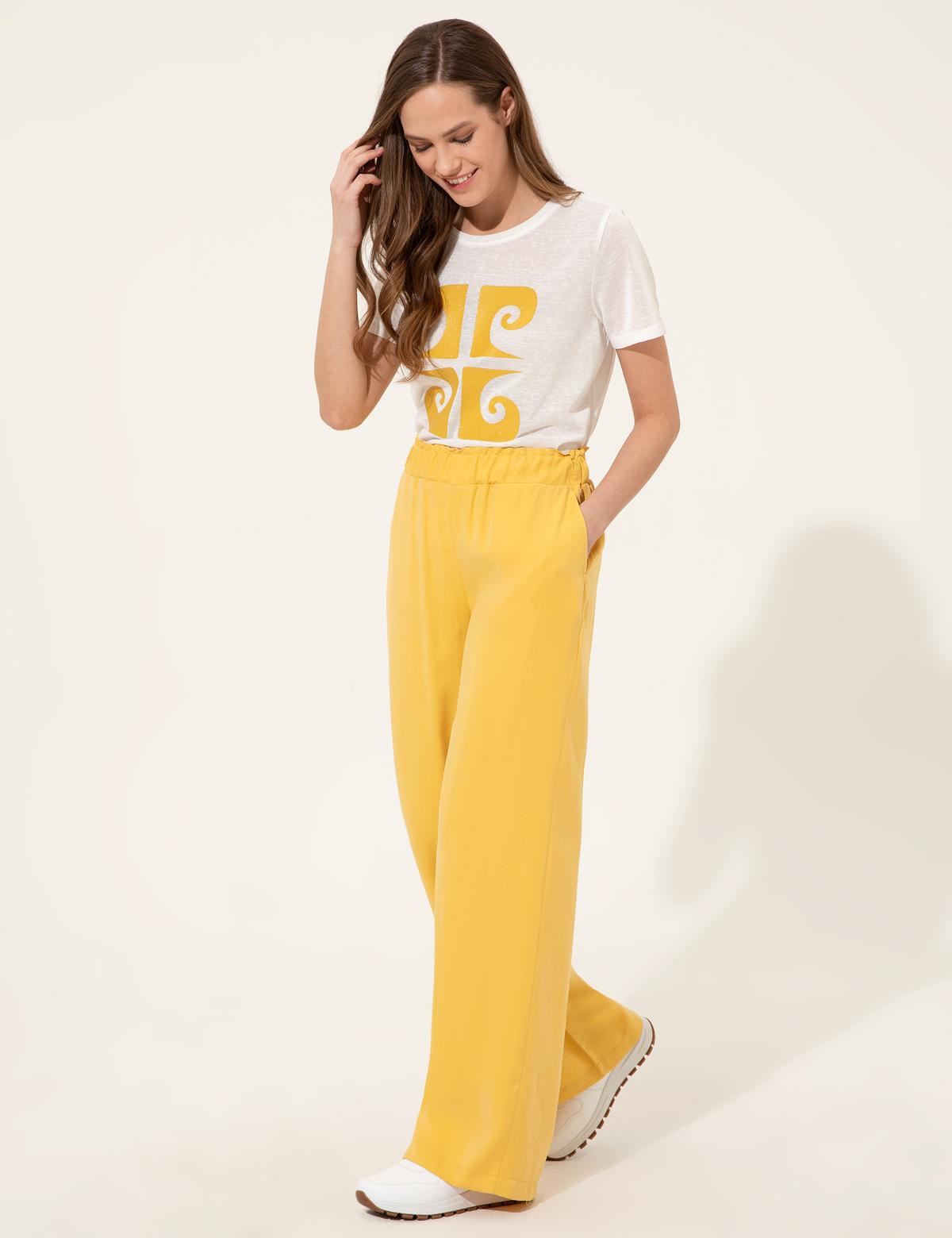 Neon Sarı Dad Fit Kanvas Pantolon - 50246188039