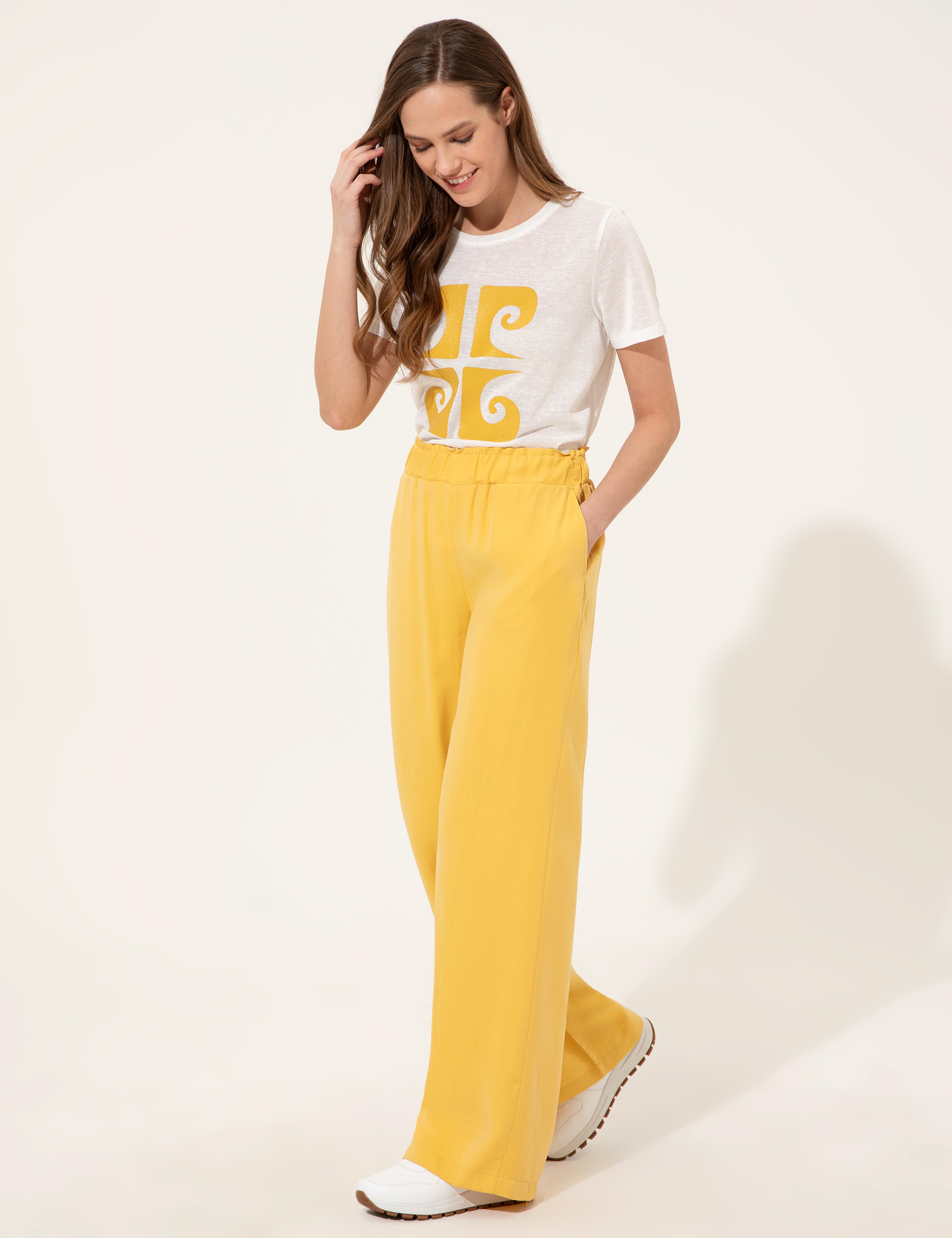 Neon Sarı Dad Fit Kanvas Pantolon
